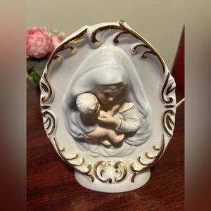 Porcelain Madonna and Child Figurine with Gold Accents